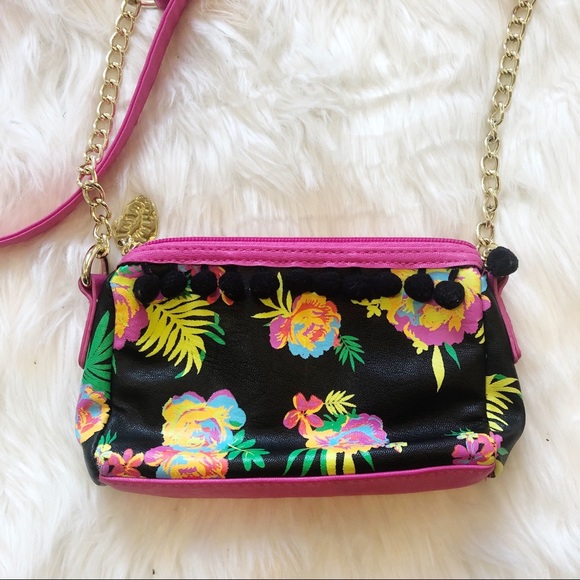 Betsey Johnson Floral Mini Pom Pom Crossbody Bag - Picture 2 of 4